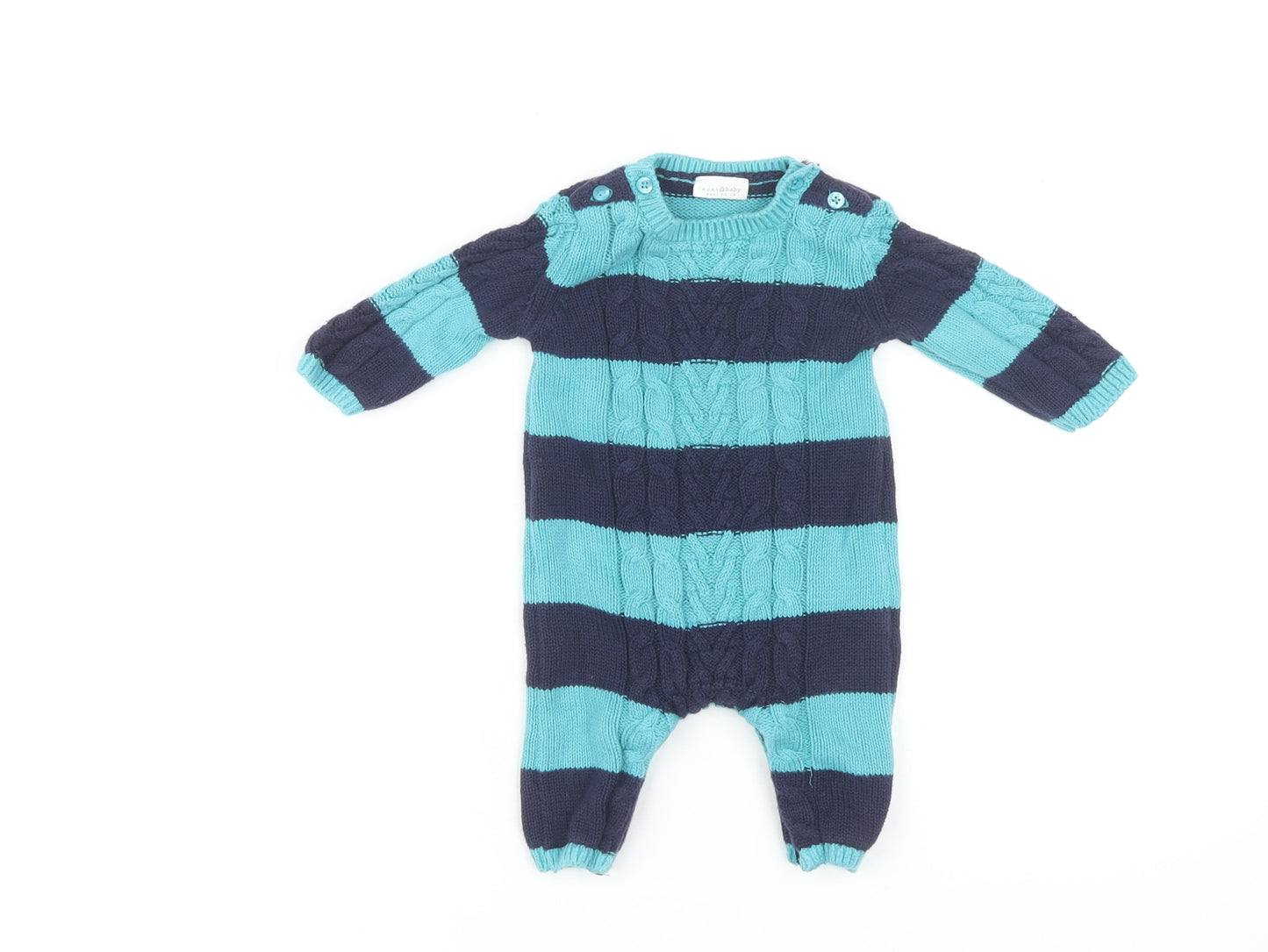 Next Unisex Baby Stripe Babygrow Blue 0-3 Months Cotton