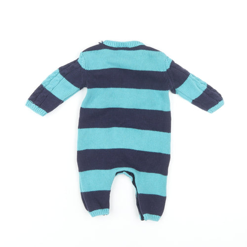 Next Unisex Baby Stripe Babygrow Blue 0-3 Months Cotton