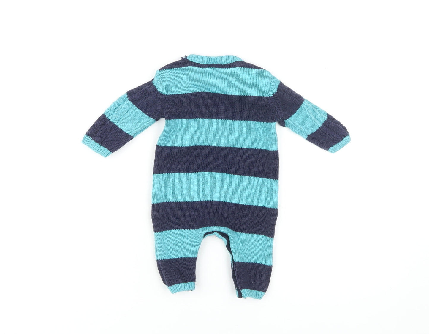 Next Unisex Baby Stripe Babygrow Blue 0-3 Months Cotton