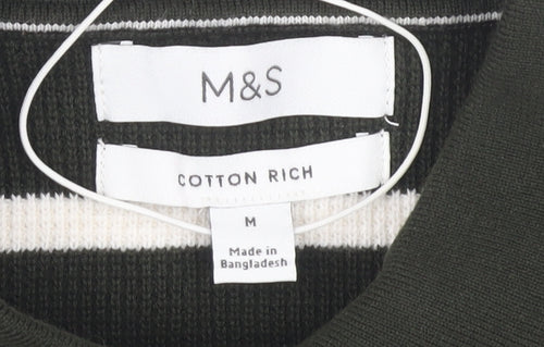 Marks and Spencer Men’s Green Striped Polo Shirt M