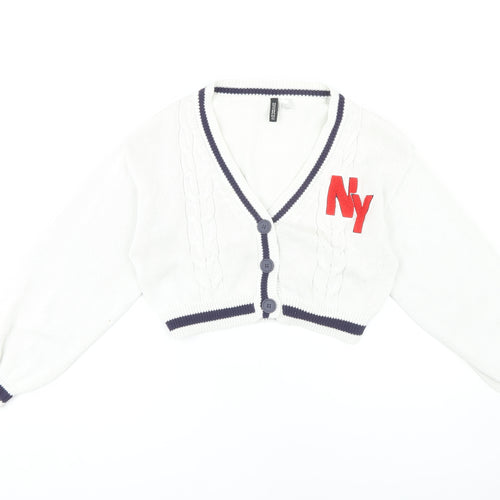 H&M Women's White Cable-Knit Cardigan V-Neck S