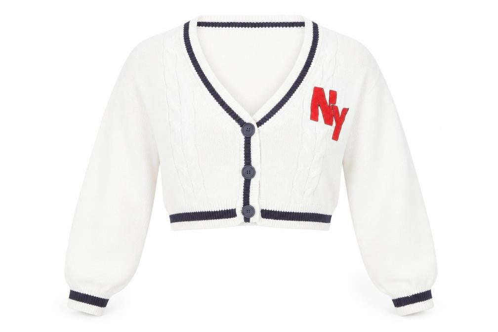 Front view of H&M Women's White Cable-Knit Cardigan V-Neck S