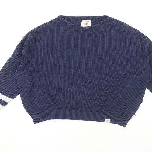 Pull & Bear Women's Blue Striped Pullover Jumper S