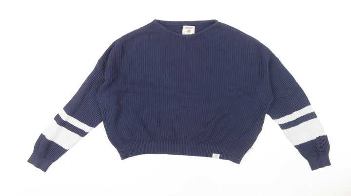 Pull & Bear Women's Blue Striped Pullover Jumper S