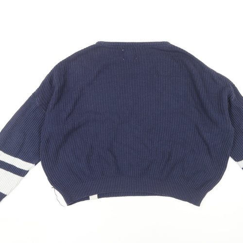 Pull & Bear Women's Blue Striped Pullover Jumper S