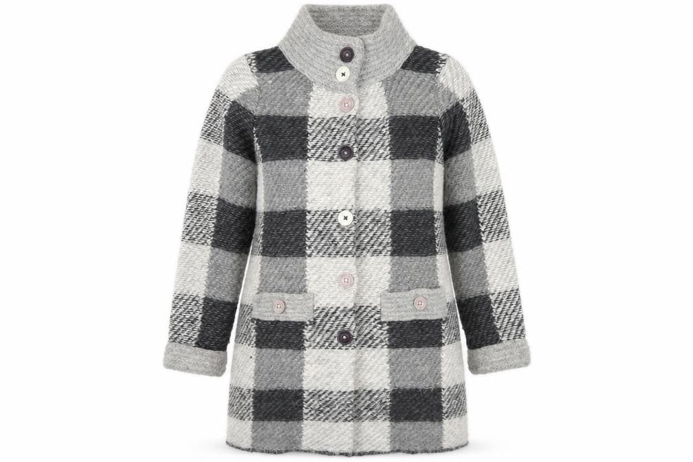 Front view of Marks & Spencer Women's Grey Check Long Coat, size L