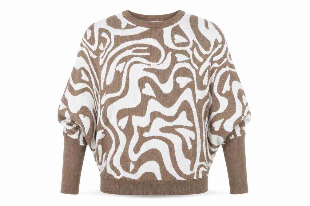 Front view of Wild Flower Women's Brown Geometric Jumper M/L