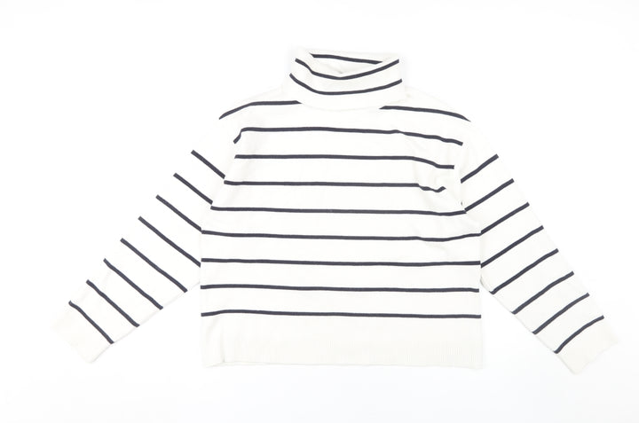 MNG Women's White Striped Pullover Jumper (Size S)