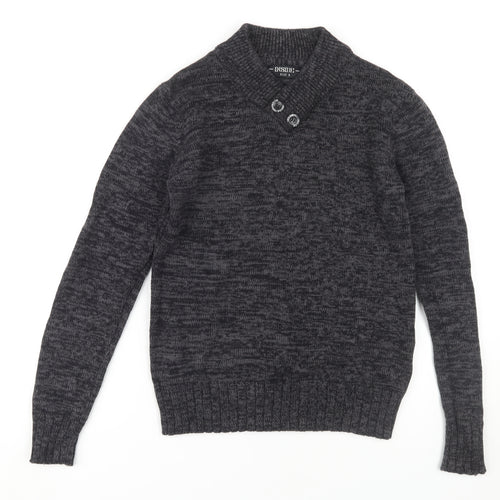 INSIDE Men's Grey Collared Button Jumper Size S