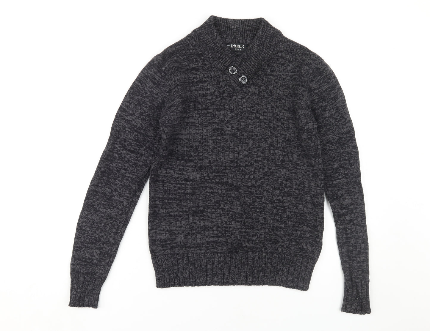 INSIDE Men's Grey Collared Button Jumper Size S