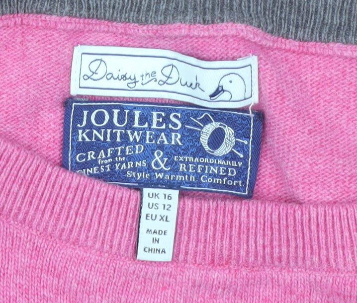 Joules Women's Pink Duck Pullover Jumper, Size 16