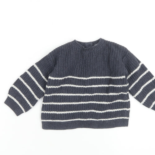 H&M Unisex Striped Pullover Jumper, Grey/White, 6-9 Months