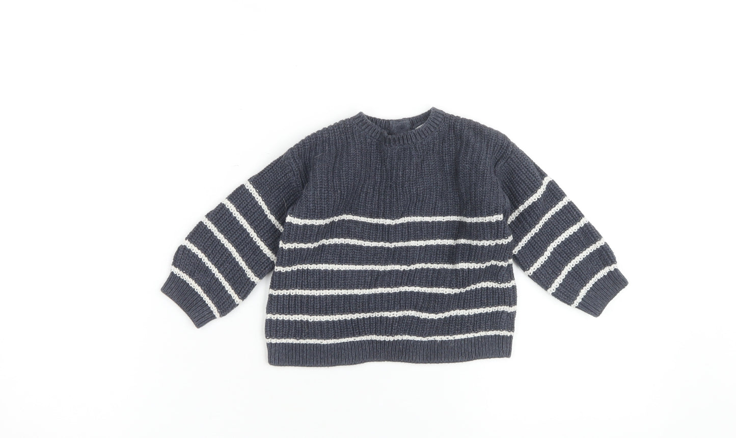 H&M Unisex Striped Pullover Jumper, Grey/White, 6-9 Months