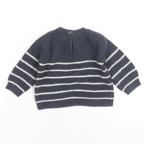 H&M Unisex Striped Pullover Jumper, Grey/White, 6-9 Months