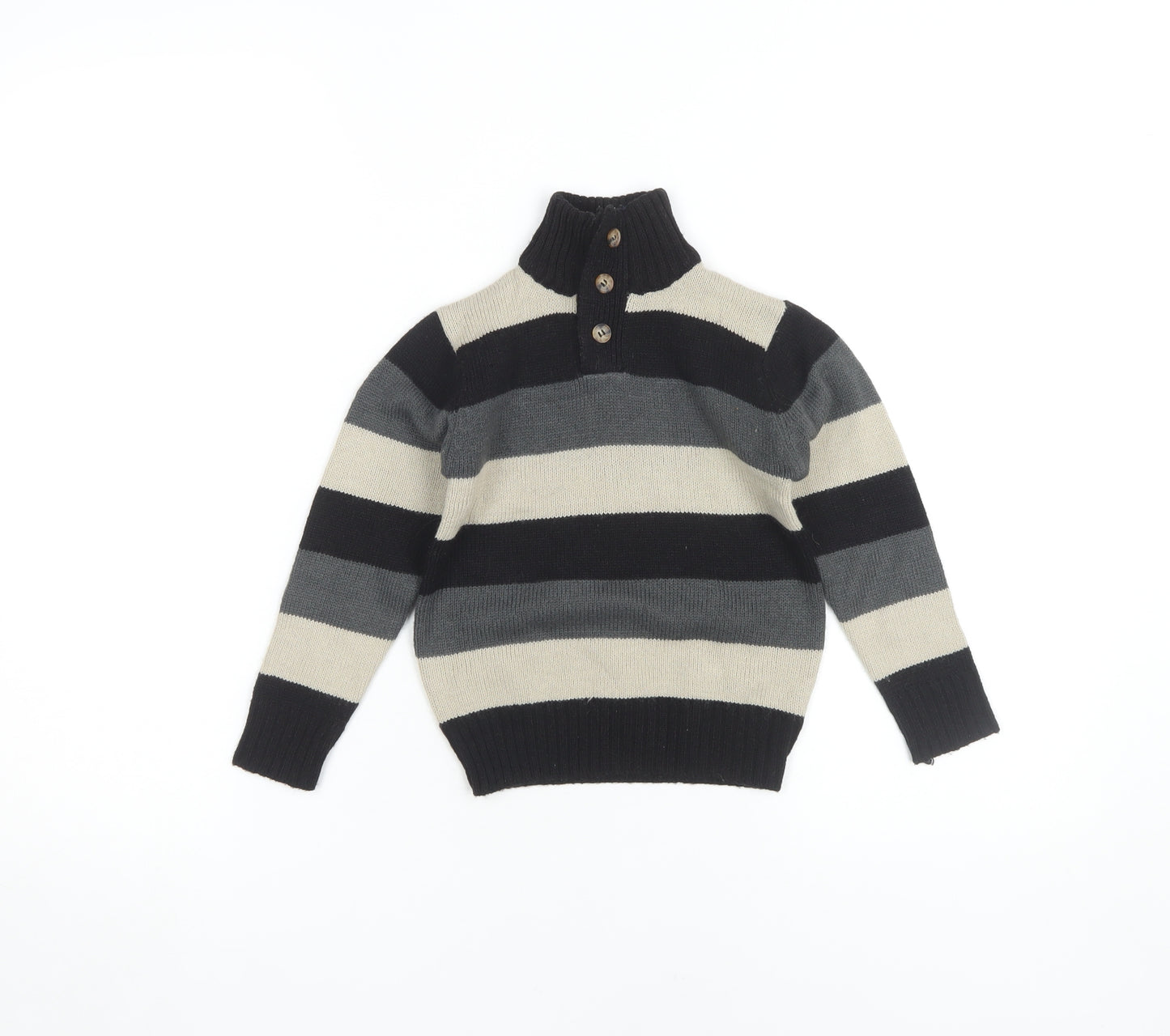 Okaïdi Boys Striped Henley Jumper, Black/Grey/Beige, 4 Years