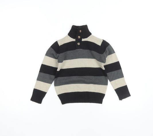 Okaïdi Boys Striped Henley Jumper, Black/Grey/Beige, 4 Years