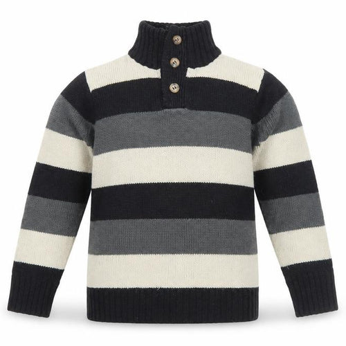 Okaïdi Boys Striped Henley Jumper, Black/Grey/Beige, 4 Years