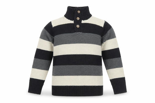 Okaïdi Boys Striped Henley Jumper, Black/Grey/Beige, 4 Years
