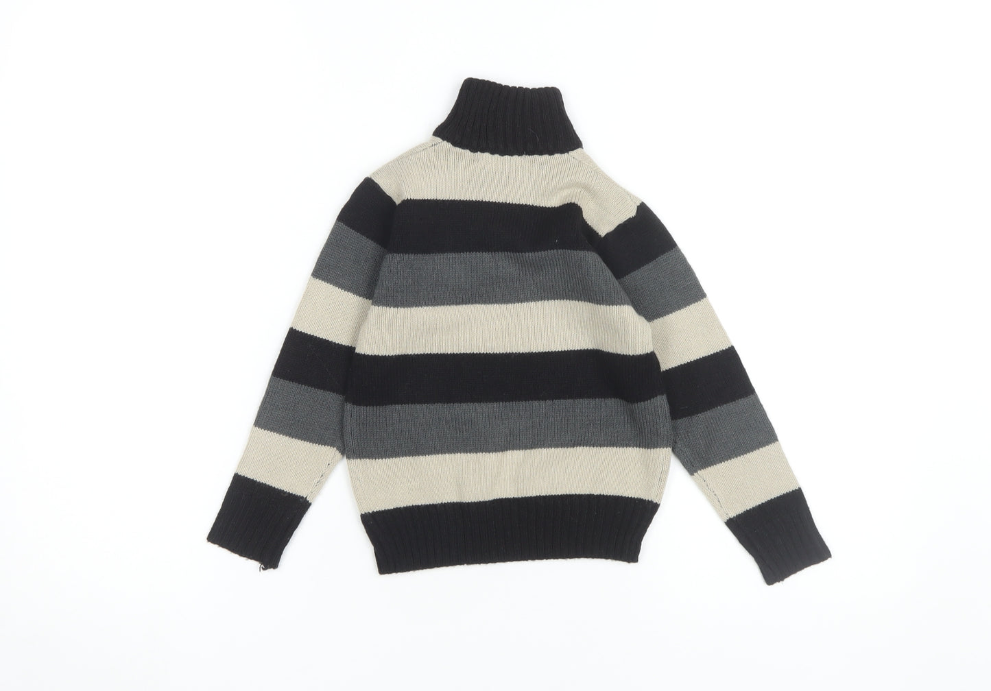 Okaïdi Boys Striped Henley Jumper, Black/Grey/Beige, 4 Years