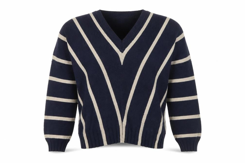 Front view of Apricot Women's Blue Striped V-Neck jumper