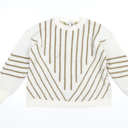 b.young Women's White Striped Pullover Jumper, L