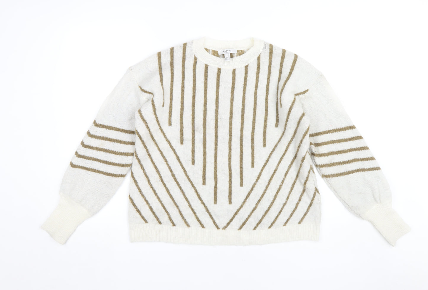 b.young Women's White Striped Pullover Jumper, L