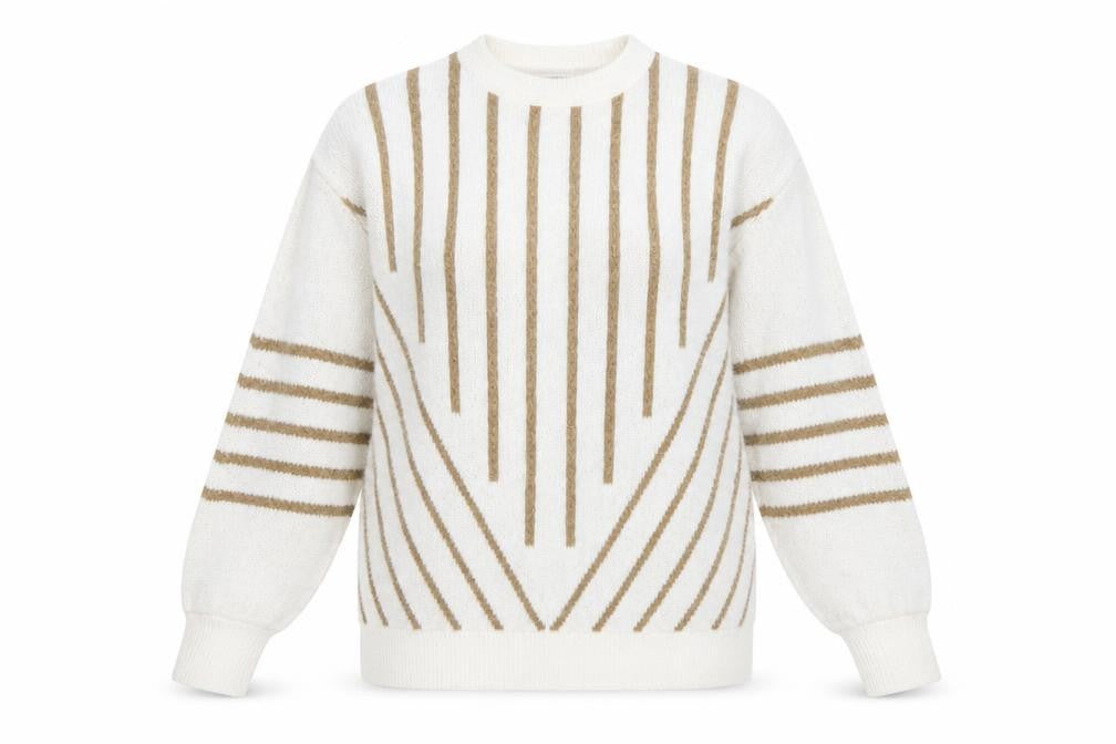 Front view of b.young Women's White Striped jumper, L