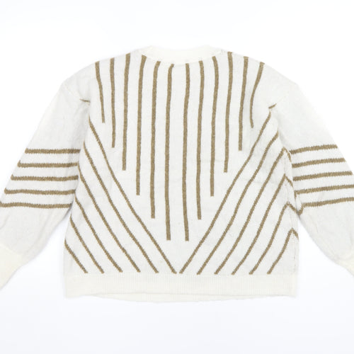 b.young Women's White Striped Pullover Jumper, L