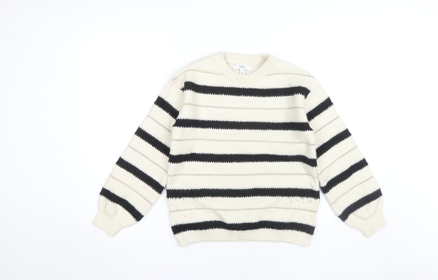 Marks and Spencer Women's Beige Striped Jumper, Size S