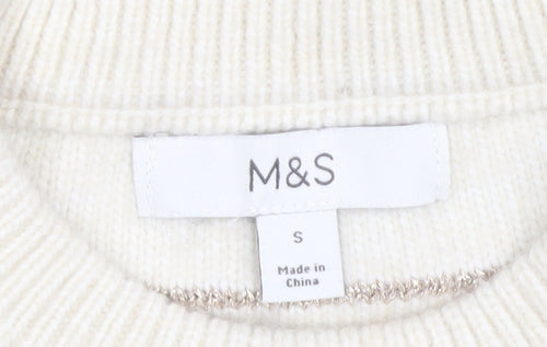 Marks and Spencer Women's Beige Striped Jumper, Size S