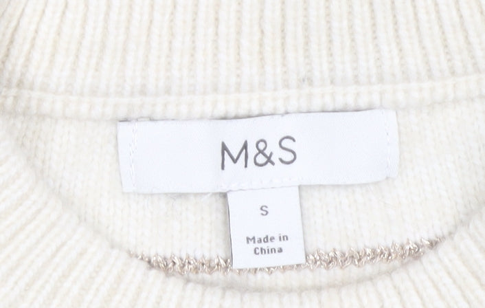 Marks and Spencer Women's Beige Striped Jumper, Size S