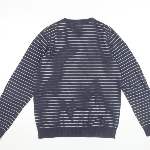 Jack & Jones Men's Blue Striped V-Neck Pullover, L