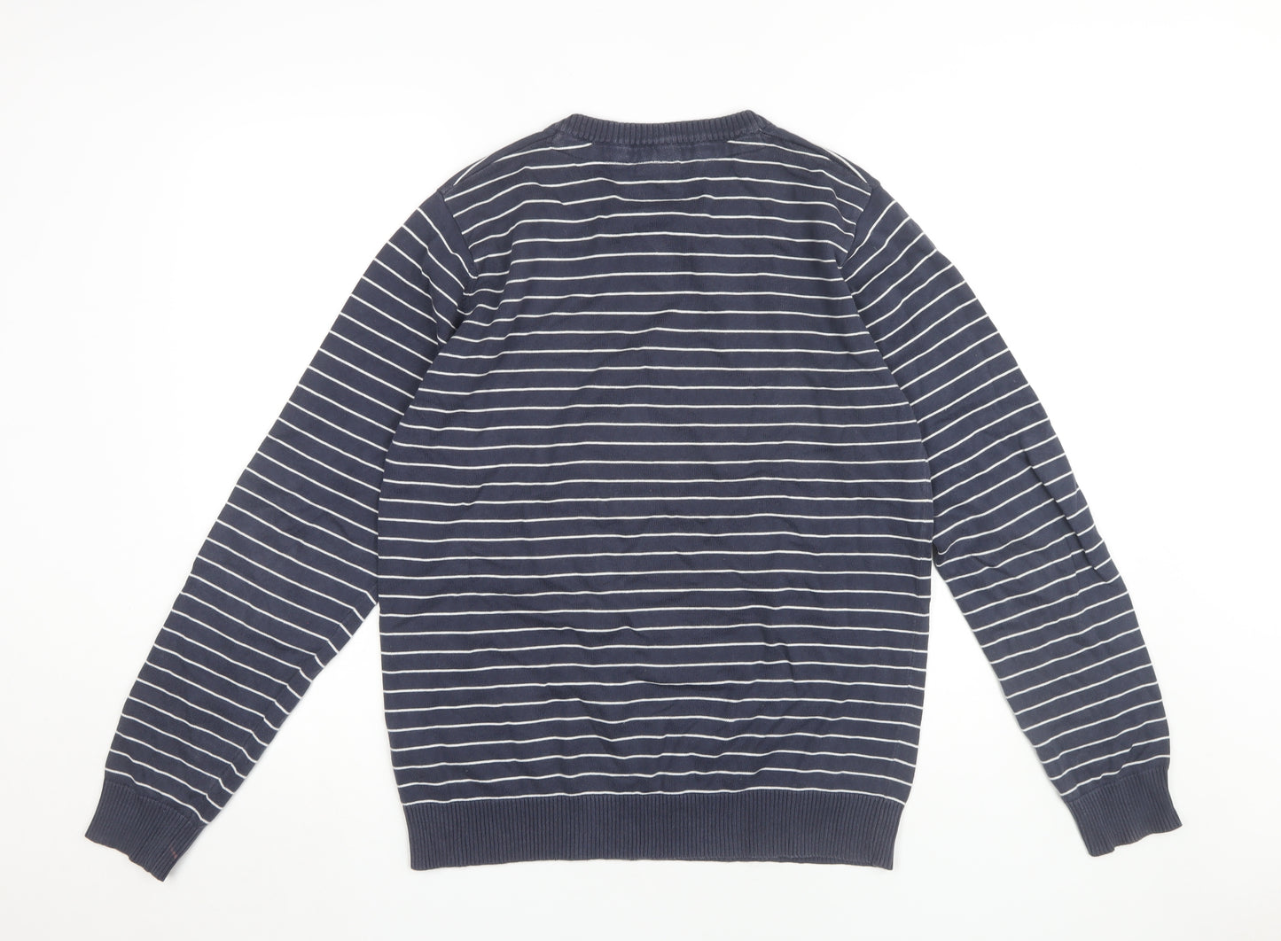 Jack & Jones Men's Blue Striped V-Neck Pullover, L