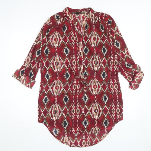 Next Women's Red Geometric 3/4 Sleeve Blouson Dress