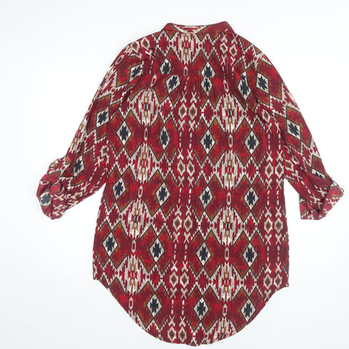 Next Women's Red Geometric 3/4 Sleeve Blouson Dress