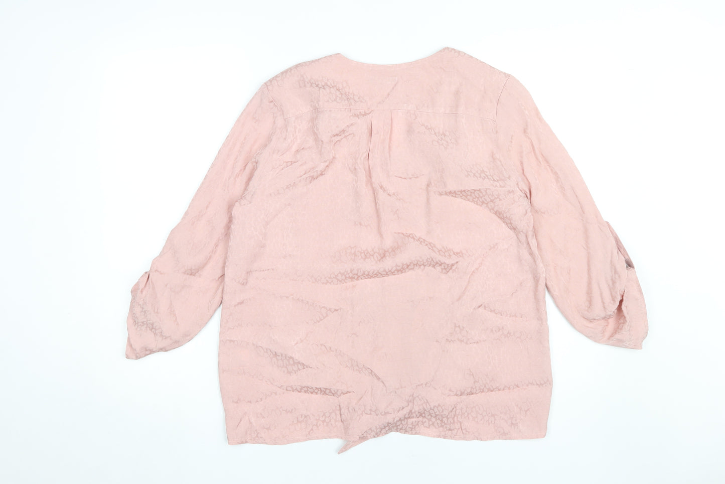 Roman Women's Pink V-Neck Blouse, Size 12, Button Accents