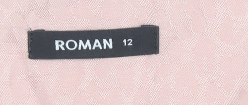 Roman Women's Pink V-Neck Blouse, Size 12, Button Accents