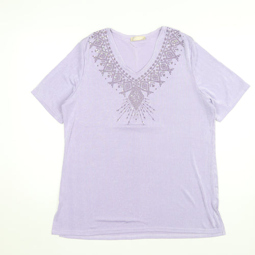 Daxon Women's Purple Beaded Sequin V-Neck Top, Size 18