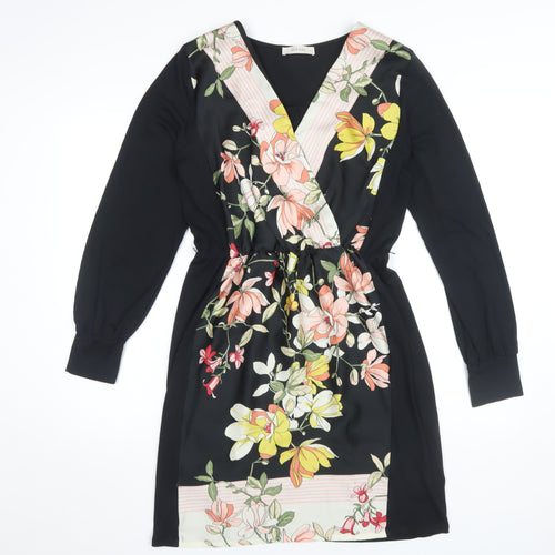 Oasis Women's Black Floral V-Neck Dress Size M
