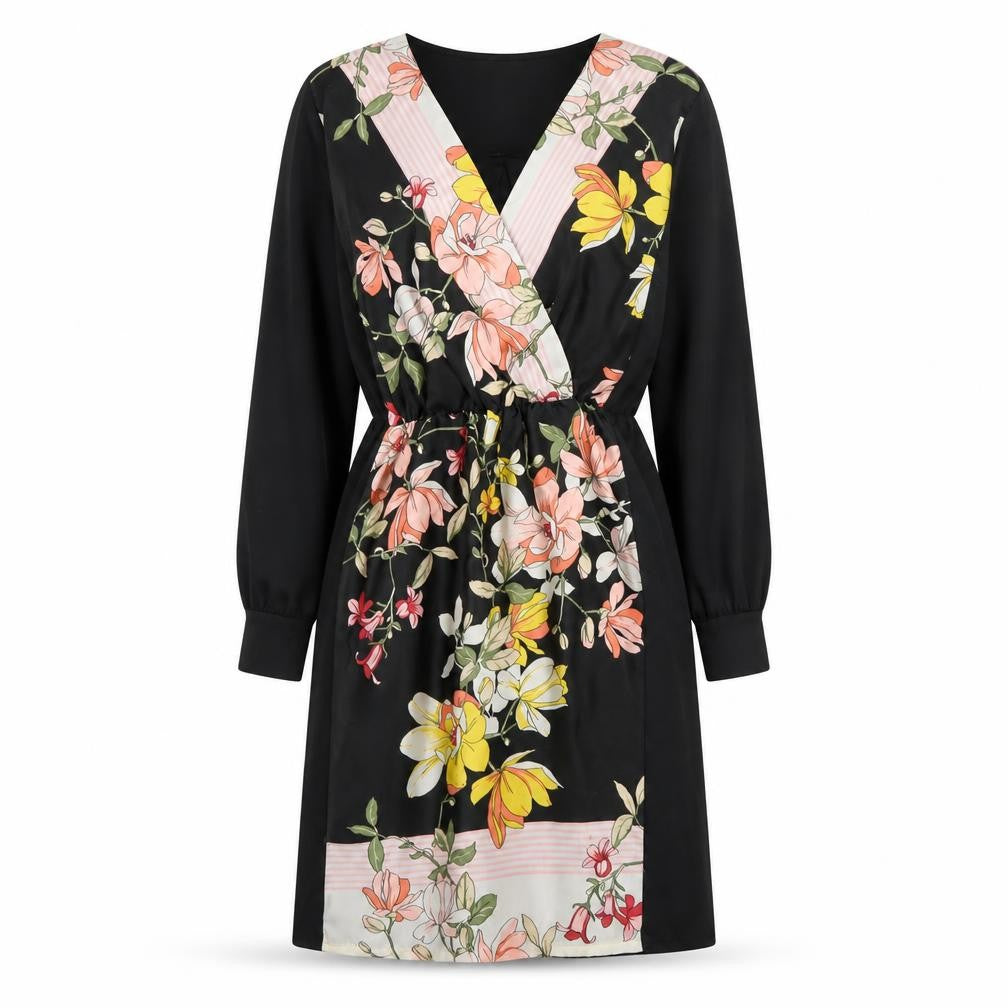 Oasis Women's Black Floral V-Neck Dress Size M