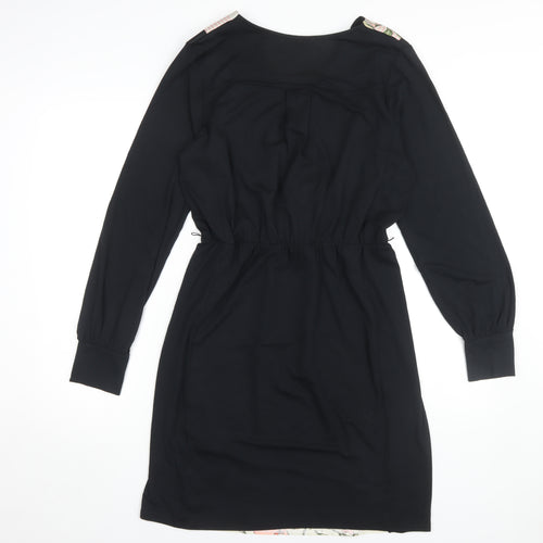 Oasis Women's Black Floral V-Neck Dress Size M