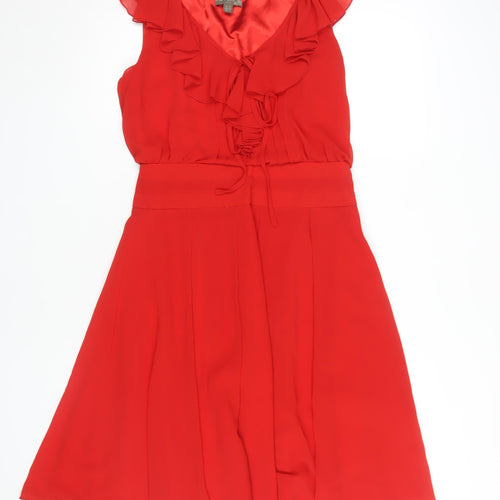 Fever London Women's Red Ruffle V-Neck Dress Size 10