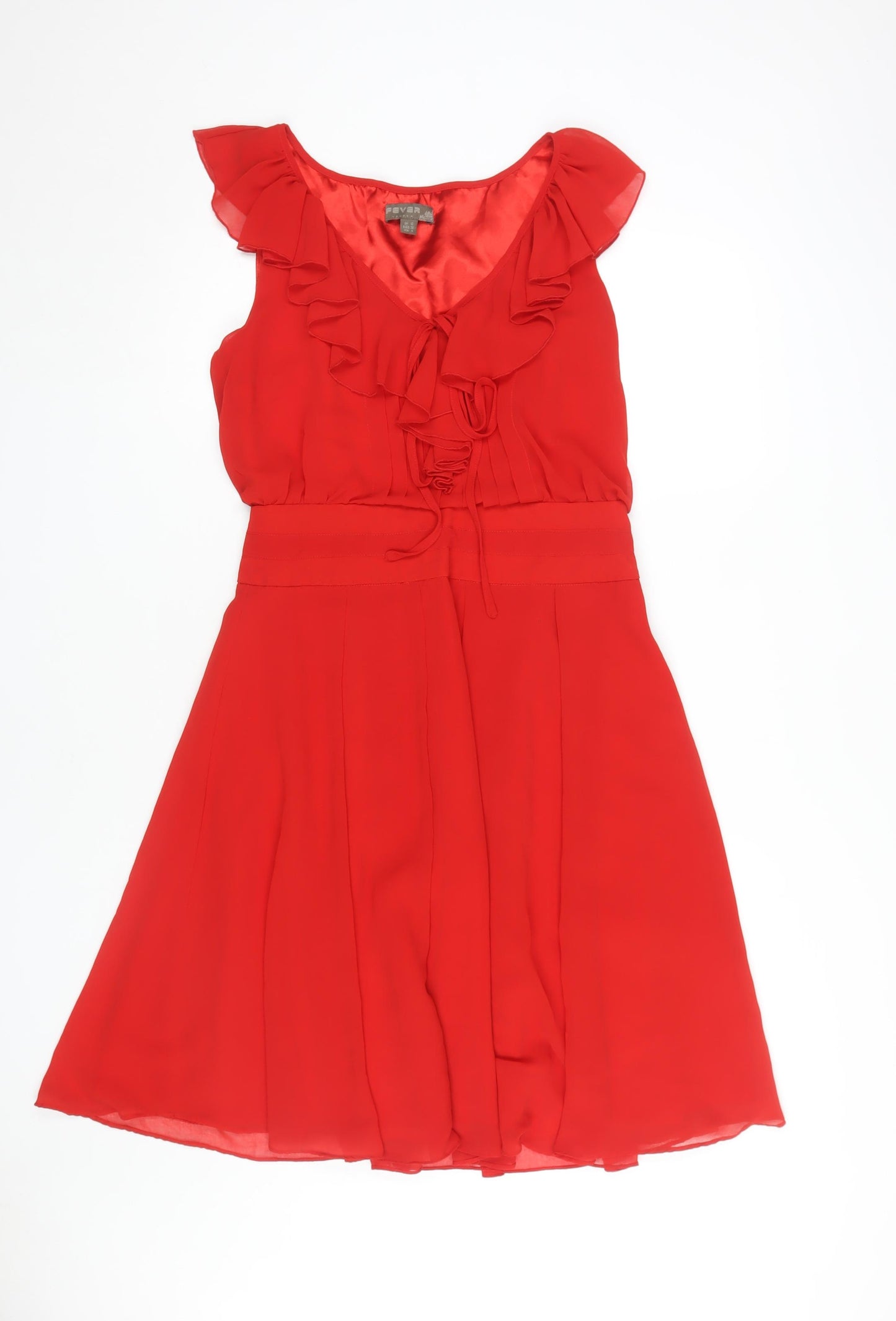 Fever London Women's Red Ruffle V-Neck Dress Size 10