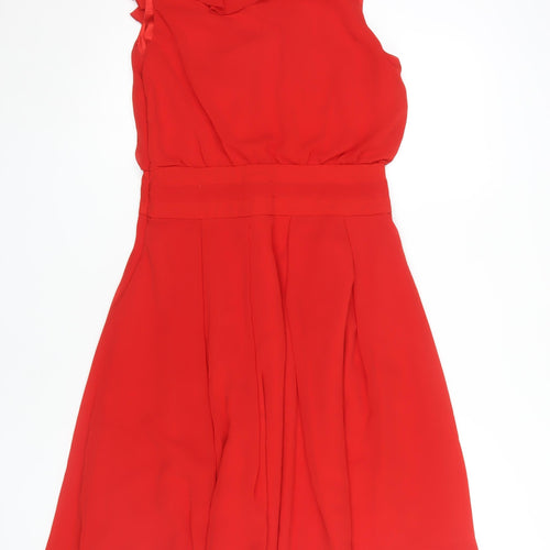 Fever London Women's Red Ruffle V-Neck Dress Size 10