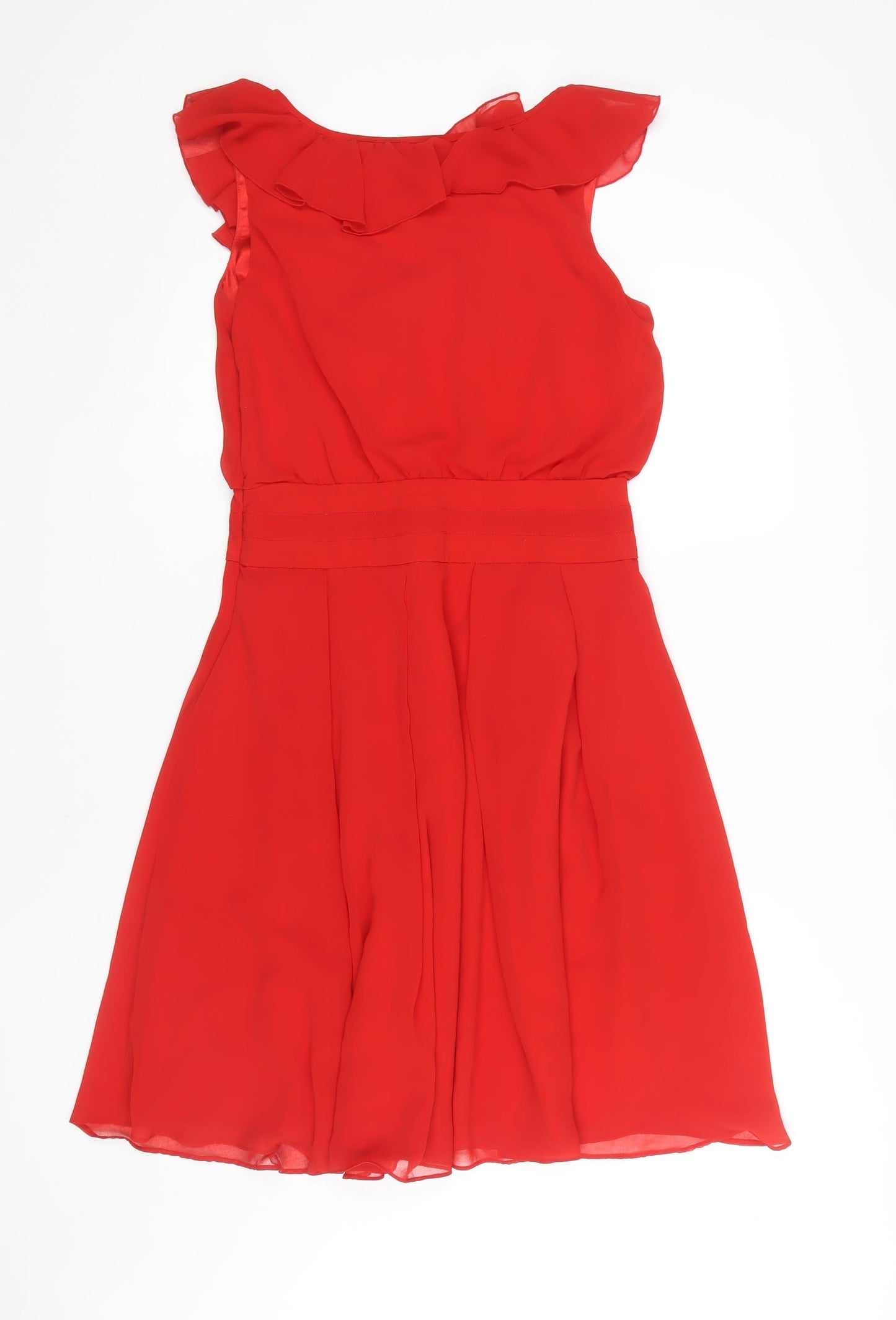 Fever London Women's Red Ruffle V-Neck Dress Size 10