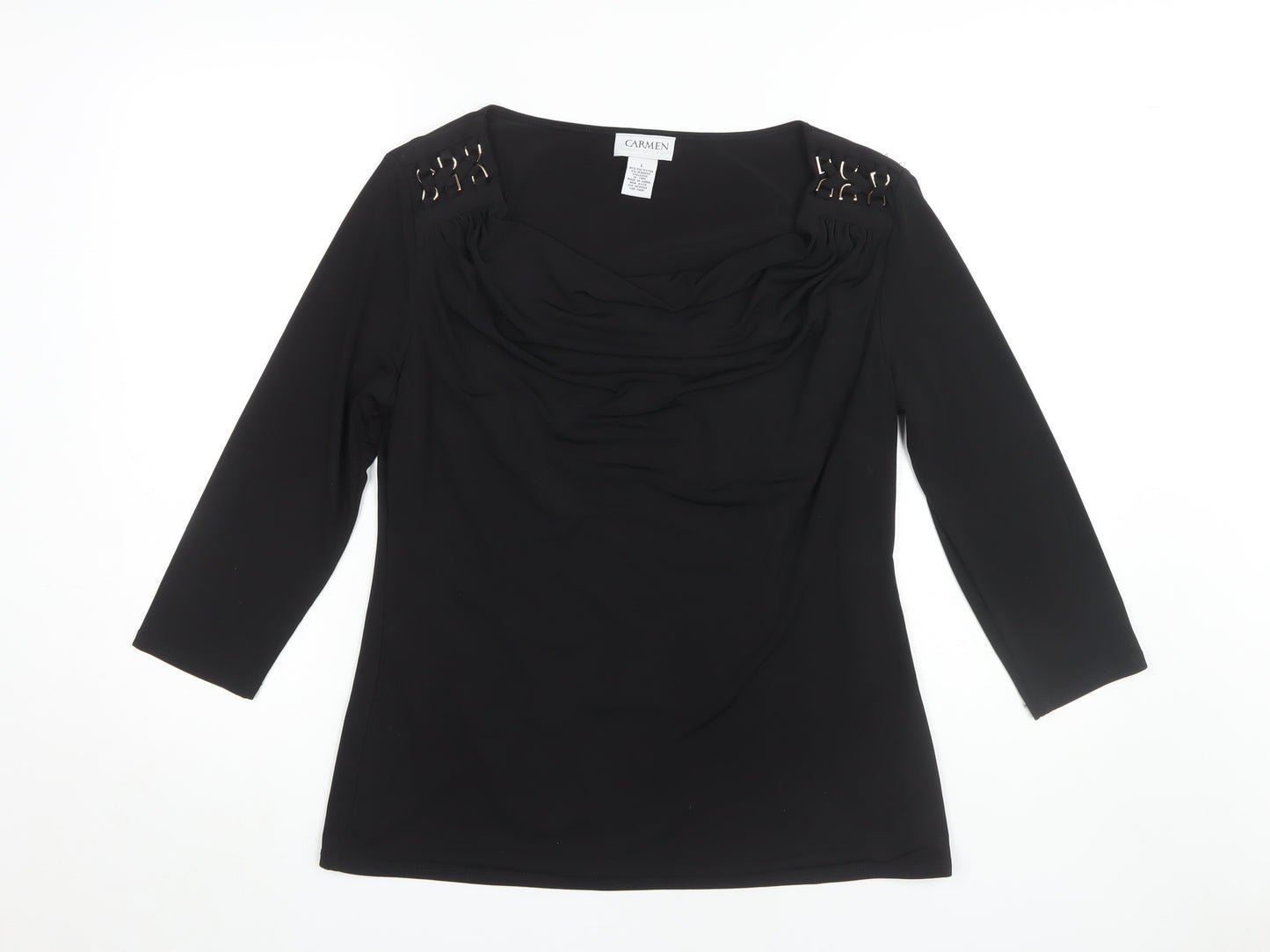 Carmen Marc Valvo Black Cowl Neck Women's Top Size L