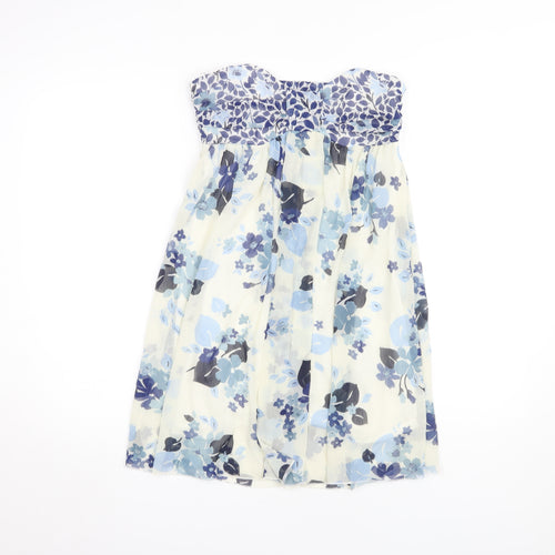 ICENI Women's Blue Floral A-Line Strapless Dress Size 10