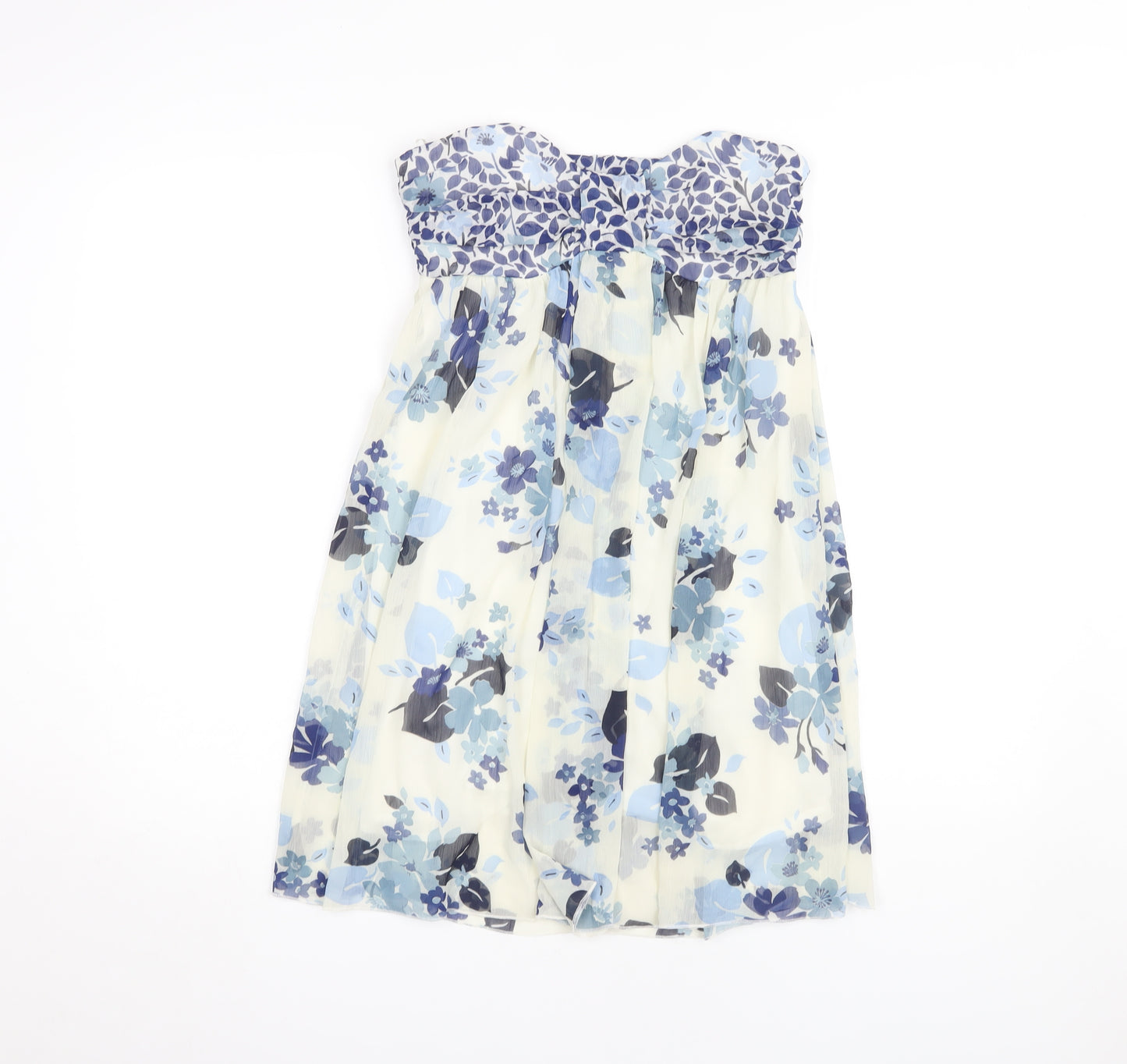 ICENI Women's Blue Floral A-Line Strapless Dress Size 10