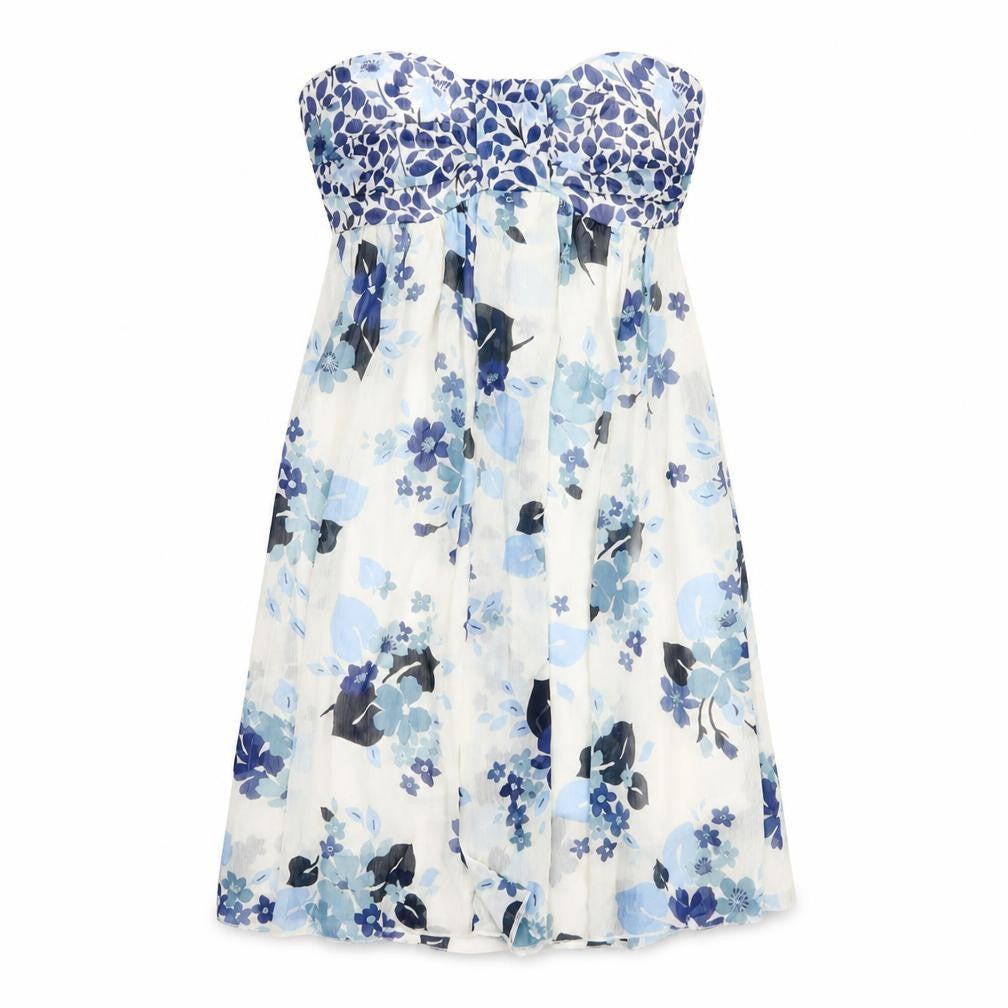 ICENI Women's Blue Floral A-Line Strapless Dress Size 10