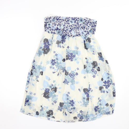 ICENI Women's Blue Floral A-Line Strapless Dress Size 10